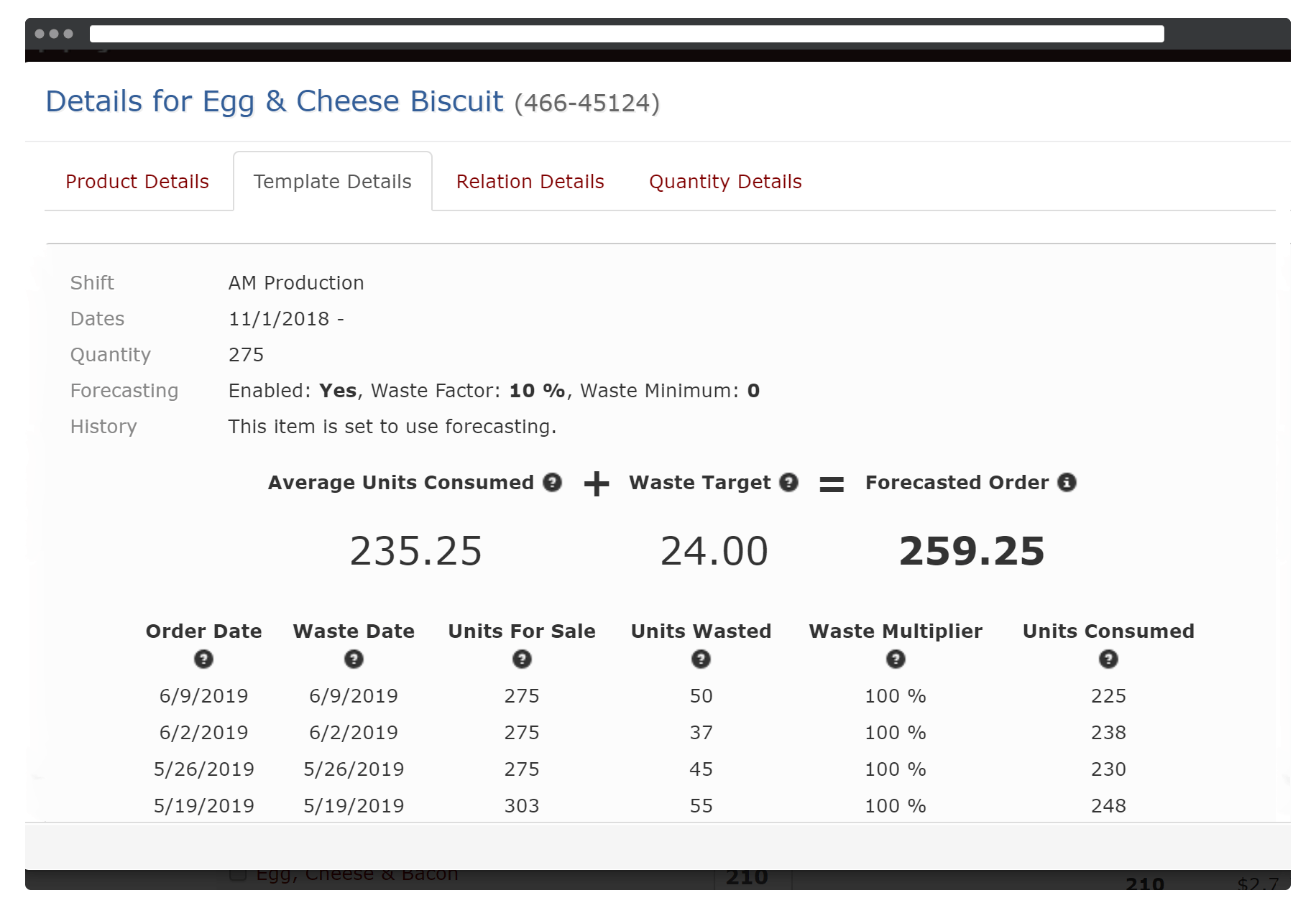 Supplyit forecasting details screenshot