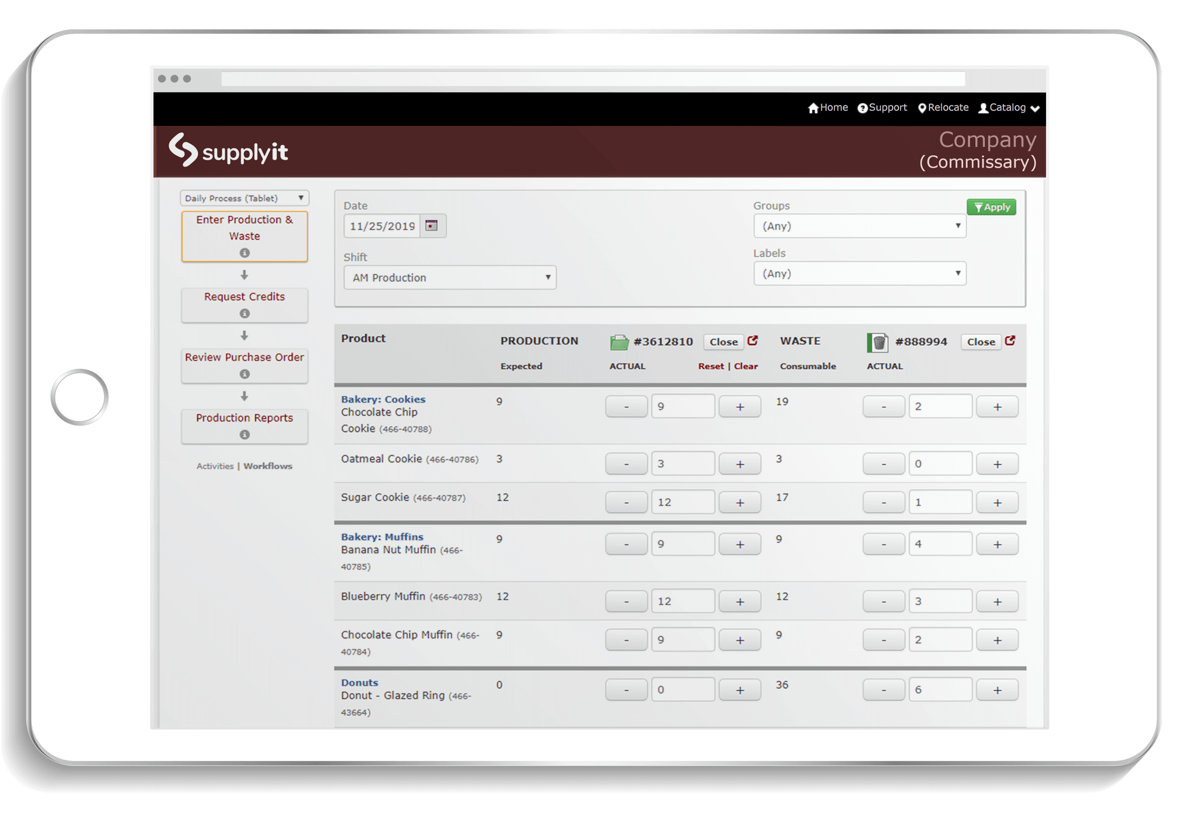 in-store production worksheet in Supplyit