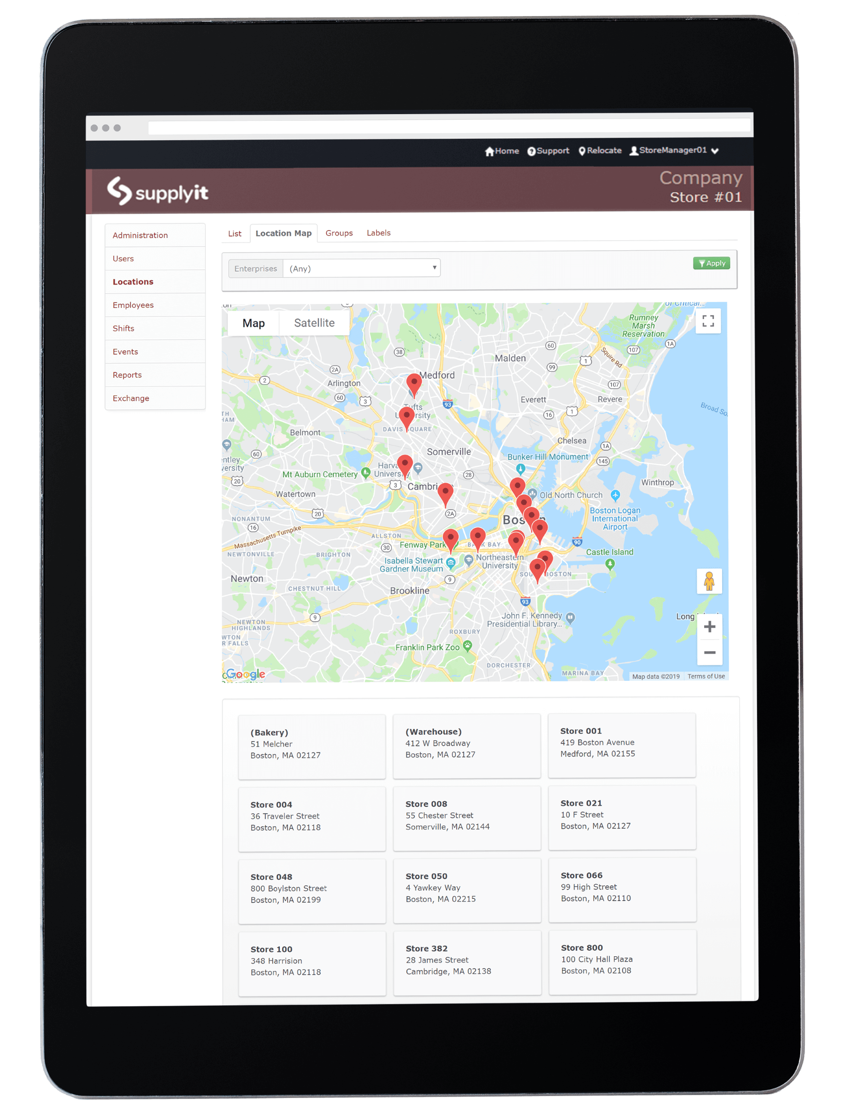 delivery routes screen in Supplyit